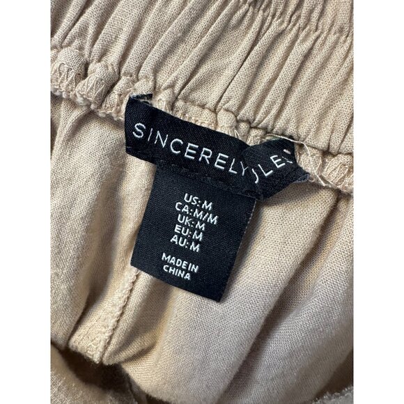 Sincerely Jules Linen Blend Tan Pants Size Medium Elastic Waist NWOT - Picture 4 of 10